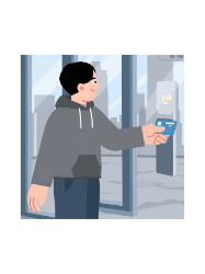 Cartoon of a person using their card for tap-to-pay